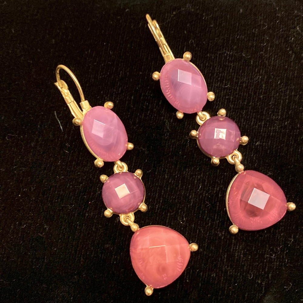 Ombré Light Purple Plum & Magenta Three Drop Earrings. White House/Black Market